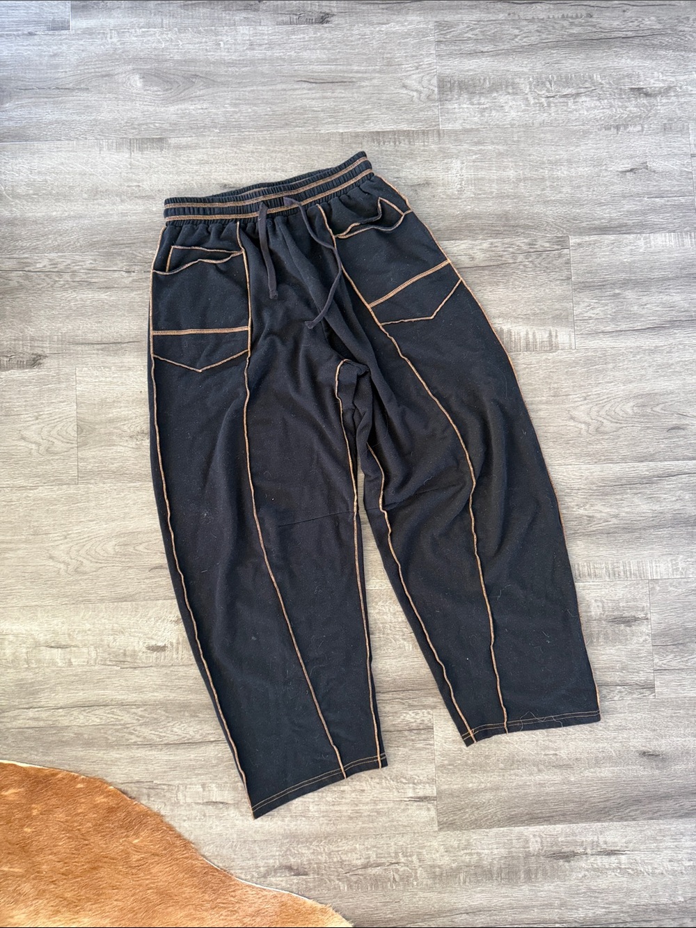 Women’s Black Jogger Pants with Contrast Tan Stitching